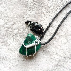 Wrapped wired Malachate & tourmaline neckless